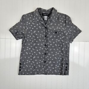 *Vintage* 90's black floral button down short sleeve top